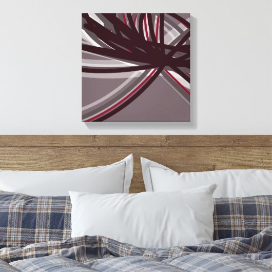 Abstracte ribbons, grijs en Bourgogne | Schaduwen Canvas Afdruk (Insitu (Slaapkamer))