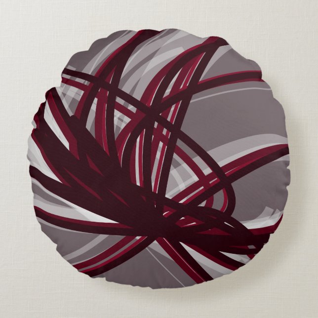 Abstracte ribbons van grijs en Bourgogne Rond Kussen (Voorkant)