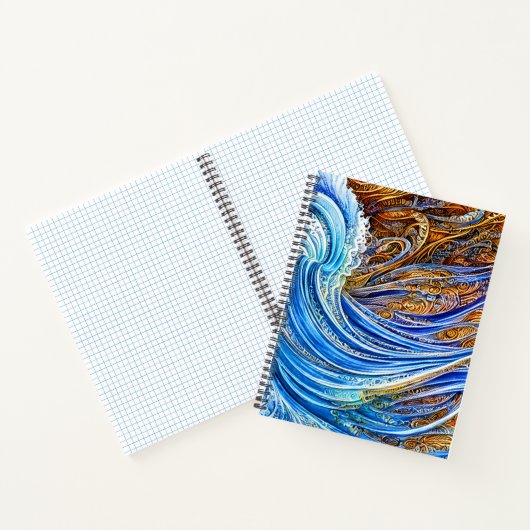 Abstracte rimpelgolven in blauw en goud notitieboek (Binnen)