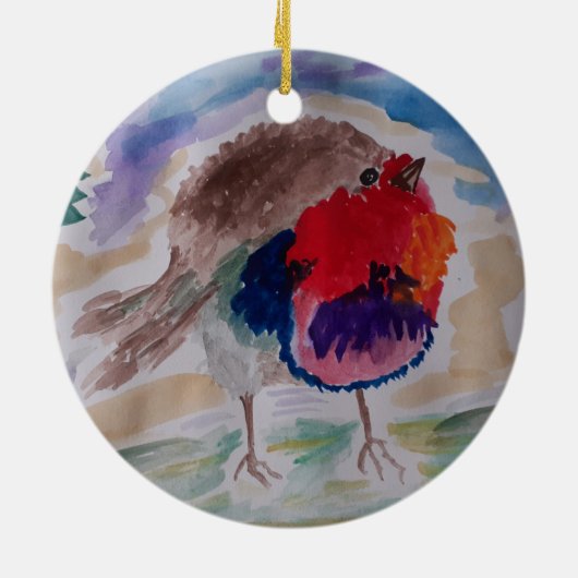 Abstracte Robin Kerstornament Keramisch Ornament (Achterkant)