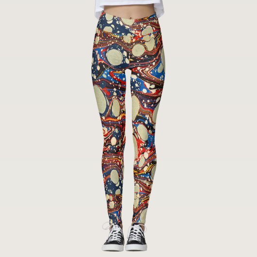 ABSTRACTE RODE BLAUWE VRIENDEN, WITTE CIRCLS LEGGINGS (Voorkant)