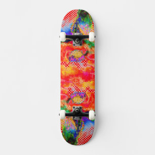Abstracte rode bloemen waterverf skateboard