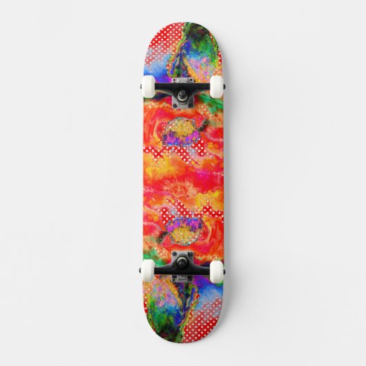 Abstracte rode bloemen waterverf skateboard (Voorkant)