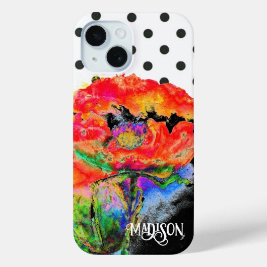 Abstracte rode bloemige rode klaproos Polkadots Case-Mate iPhone Case (Achterkant)