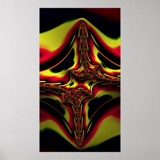 Abstracte rode en gele Alien backbone Fractal Art Poster (Voorkant)