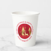 Abstracte rode en gouden kerstbomen en bier papieren bekers (Voorkant)