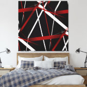 Abstracte rode en witte lijnen op zwarte achtergro canvas afdruk (Insitu (Slaapkamer))
