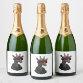 Abstracte rode en zwarte giraffe Classic T-Shirt Sparkling Wijnetiket (Flessen)