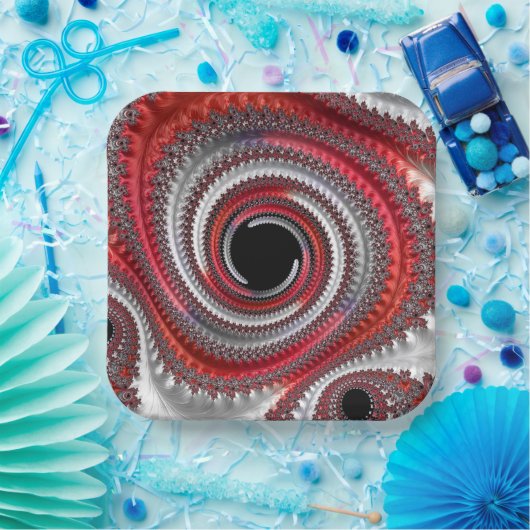 Abstracte rode en zwarte gradiënt wervelfractal papieren bordje (Feest)