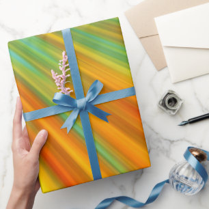 Abstracte rode gele oranje groene strepen op blauw cadeaupapier