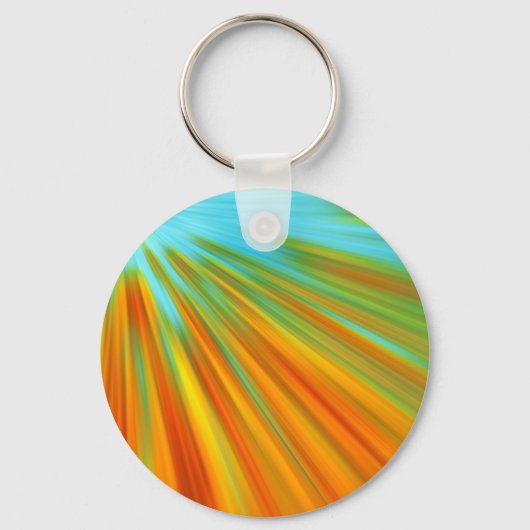 Abstracte rode gele oranje groene strepen op blauw sleutelhanger (Voorkant)
