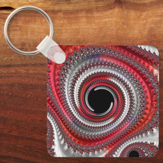 Abstracte rode gradiënt wervelfractal sleutelhanger (Voorkant)