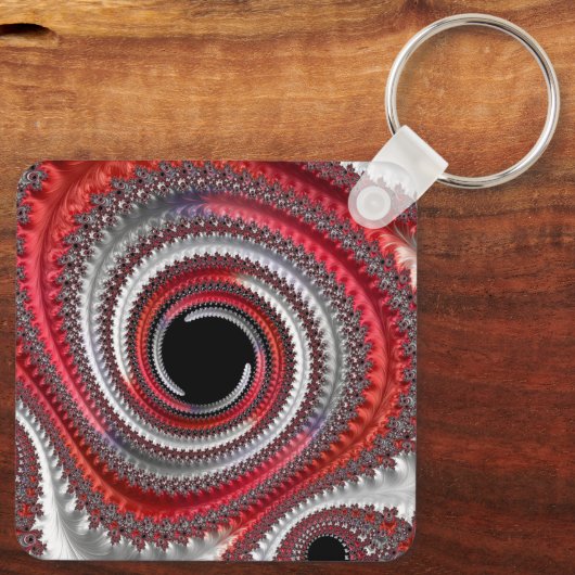 Abstracte rode gradiënt wervelfractal sleutelhanger (Achterkant)