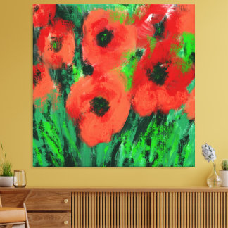 Abstracte Rode Klaprozen Bloemschildering Canvas Afdruk