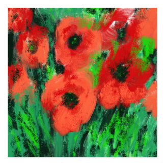 Abstracte Rode Klaprozen Bloemschildering Foto Afdruk