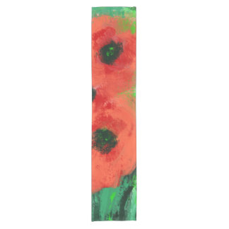 Abstracte Rode Klaprozen Bloemschildering Korte Tafelloper