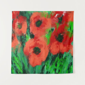Abstracte Rode Klaprozen Bloemschildering Wandkleed