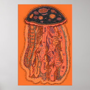 Abstracte Rode Kwallen Pop Art Print Gestippeld