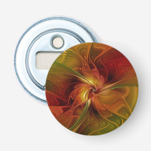 Abstracte rode oranje bruine groene fractale kunst button flesopener