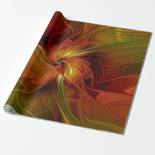 Abstracte rode oranje bruine groene fractale kunst cadeaupapier