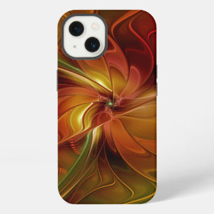 Abstracte rode oranje bruine groene fractale kunst iPhone 13 hoesje