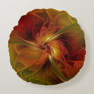 Abstracte rode oranje bruine groene fractale kunst rond kussen