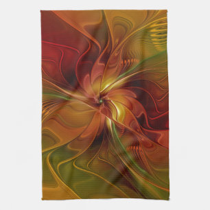 Abstracte rode oranje bruine groene fractale kunst theedoek