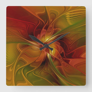 Abstracte rode oranje bruine groene fractale kunst vierkante klok
