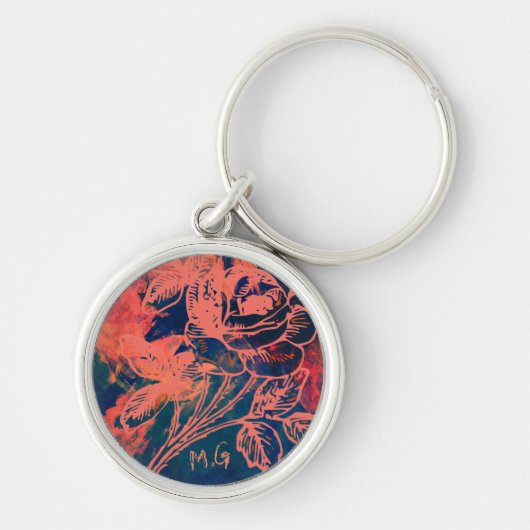 Abstracte rode roos kunst monogram sleutelhanger (Voorkant)