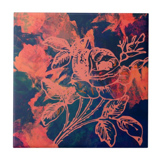 Abstracte Rode Roos Kunst Tegeltje (Voorkant)