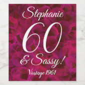 Abstracte Rode Rose 60 en Zassy Birthday Wijn Etiket