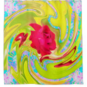 Abstracte rode roze op Geel en Aqua Swirl Douchegordijn (Voorkant)