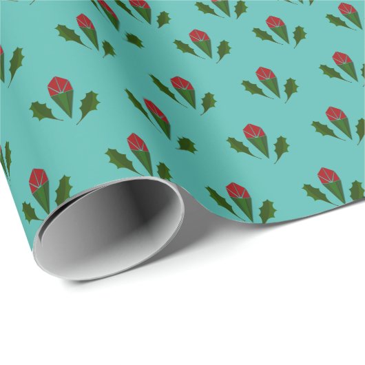 Abstracte Rode Rozen & Bladeren Bloemen, Fontein B Cadeaupapier (Rol Hoek)