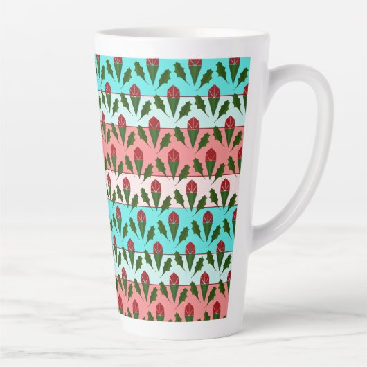 Abstracte Rode Rozen & Bladeren Bloemen, Kleurstre Latte Mok (Rechts)