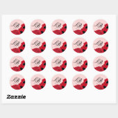 Abstracte rode rozen en klaprozen bruiloft ronde sticker (Vel)