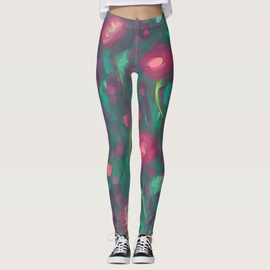 Abstracte rode rozen leggings (Voorkant)