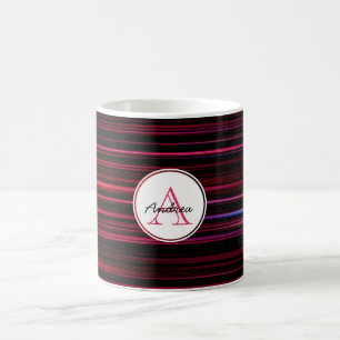 Abstracte rode strepen op zwarte monogrammen koffiemok
