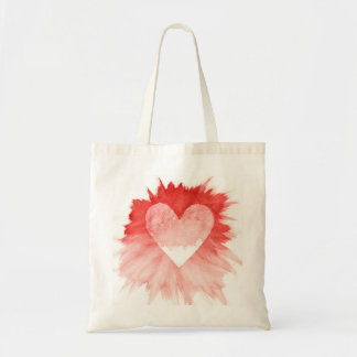 Abstracte rode waterverf spat hart boodschappentas tote bag