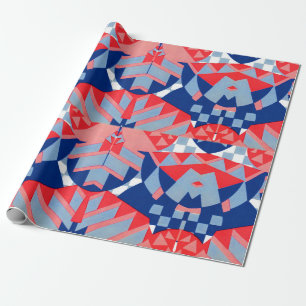 abstracte rode witte en blauwe afdrukken cadeaupapier