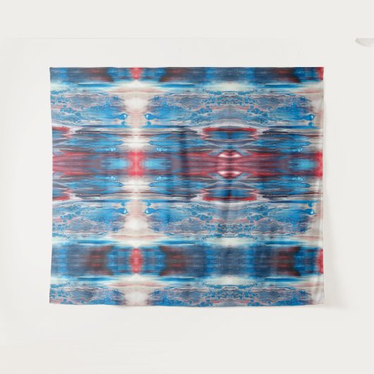 Abstracte rode witte en blauwe blends wandtapijt wandkleed (Voorkant (horizontaal))