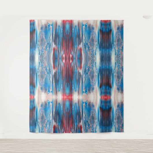 Abstracte rode witte en blauwe blends wandtapijt wandkleed (Voorkant)