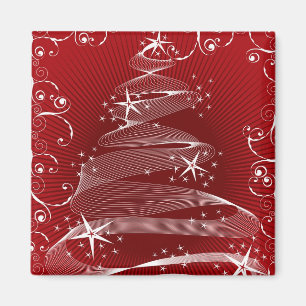 Abstracte rode X'mas Tree en Swirls Holiday Magnet Magneet