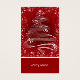 Abstracte rode X'mas Tree & Swirls Mini Groet Labe Visitekaartje