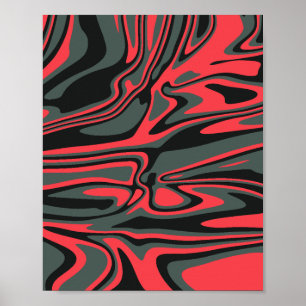 Abstracte rode, zwarte en donkergroene wervelende poster