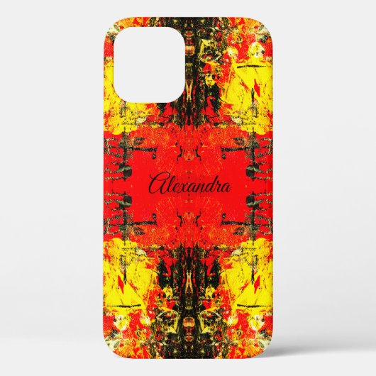 Abstracte rode zwarte gele glitternaam, aangepast Case-Mate iPhone case (Achterkant)