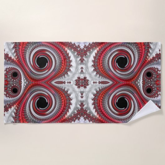 Abstracte rode zwarte gradiënt wervelfractal strandlaken (Voorkant)