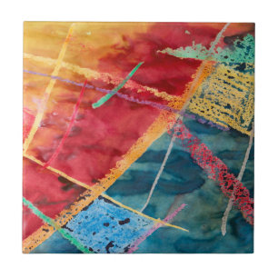 Abstracte rood blauw geel Waterverf schilderen Tegeltje