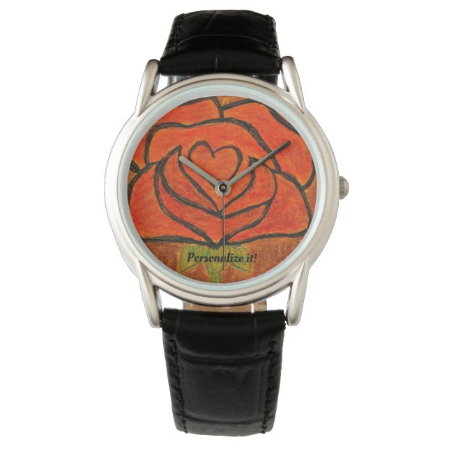 Abstracte roos rode en zwarte accenten horloge (Voorkant)