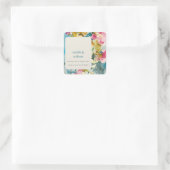 Abstracte, roze blauwe Waterverf Floral bruiloft Vierkante Sticker (Tas)