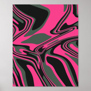 Abstracte Roze, donkergroen, & Black Swirl Art Poster